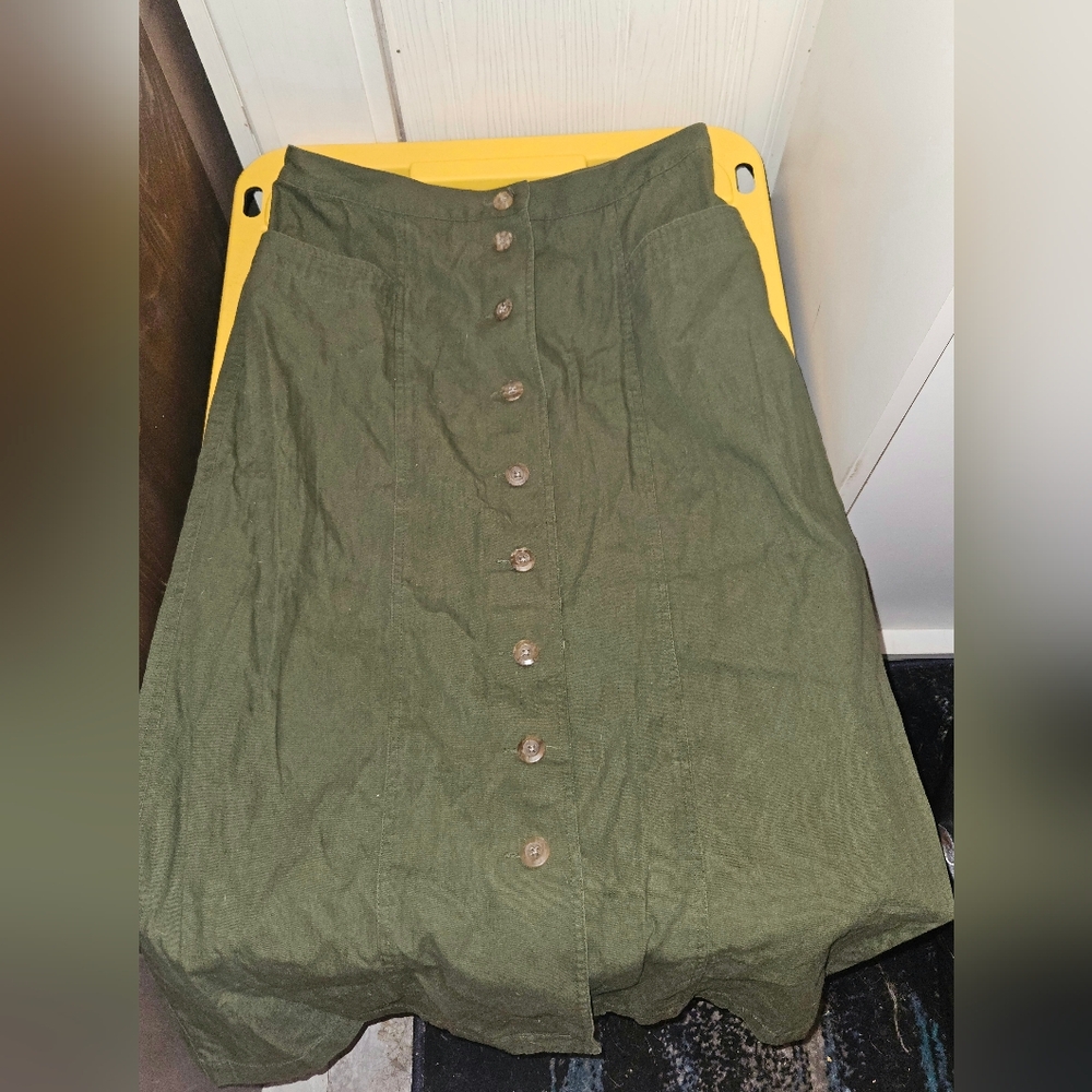 Christopher & Banks Green Button-Down A-Line Skirt Size 12
